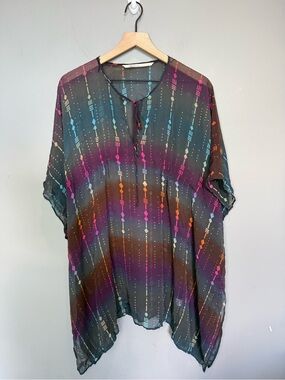Twelfth Street by Cynthia Vincent Silk Kimono Tunic Top Print Petite